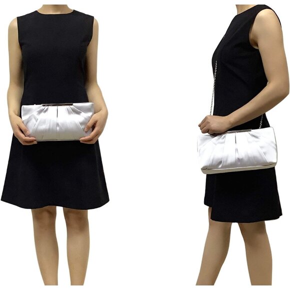 ⚡ Women\'s Elegant Evening Pleated Satin Simple Classy Formal Silver Clutch Bag